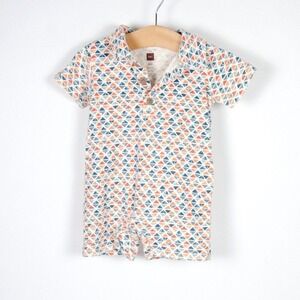 Tea Collection‎ Romper Kids 6-12 Months Blue Orange Triangle Polo One Piece